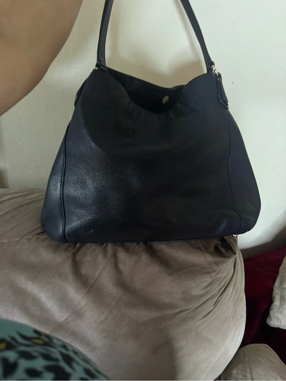 Coach Eddie Turnlock hobo Black Pebbled Leather Shoulder bag